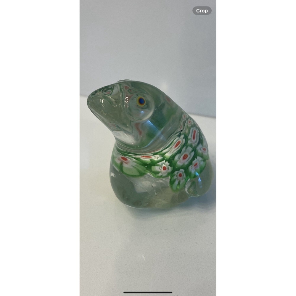 MURANO STYLE ART GLASS GREEN RED MILLEFIORI FROG 2" PAPERWEIGHT Figurine‎